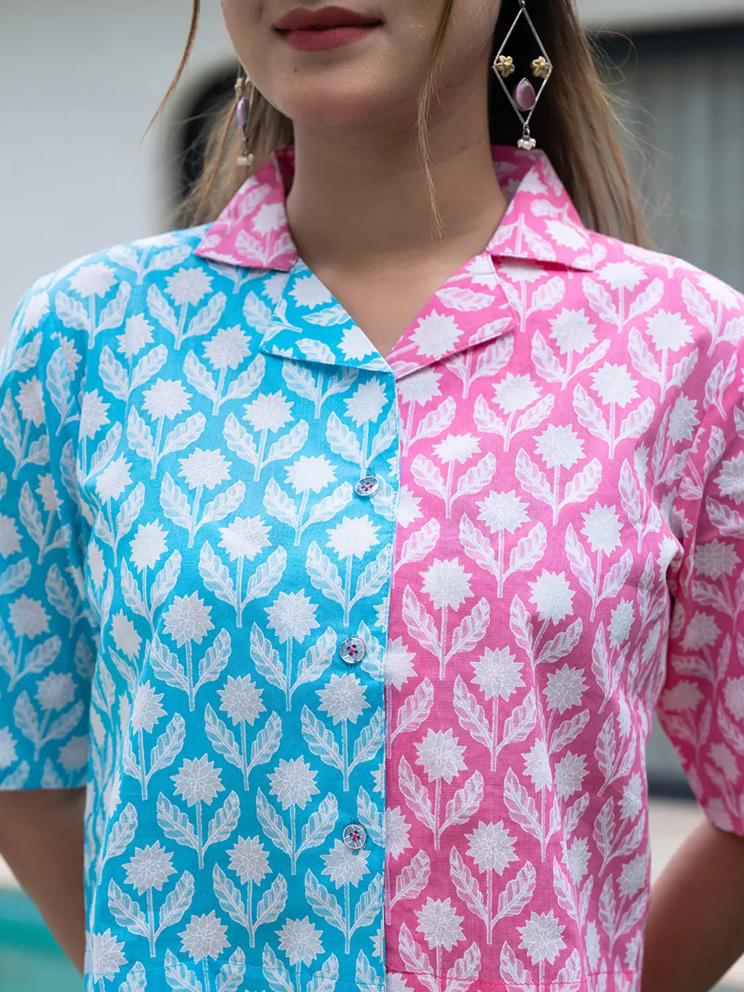 Yufta Pink And Blue Crop Top And Trouser Co Ord Set | Grocsy