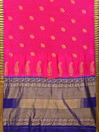 Pink and Dark Blue Bandhani Kanchipuram Silk Handloom Saree with Body Buta Design - Global Threads | Grocsy