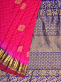 Pink and Dark Blue Bandhani Kanchipuram Silk Handloom Saree with Body Buta Design - Global Threads | Grocsy