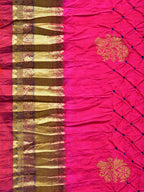 Pink and Dark Blue Bandhani Kanchipuram Silk Handloom Saree with Body Buta Design - Global Threads | Grocsy