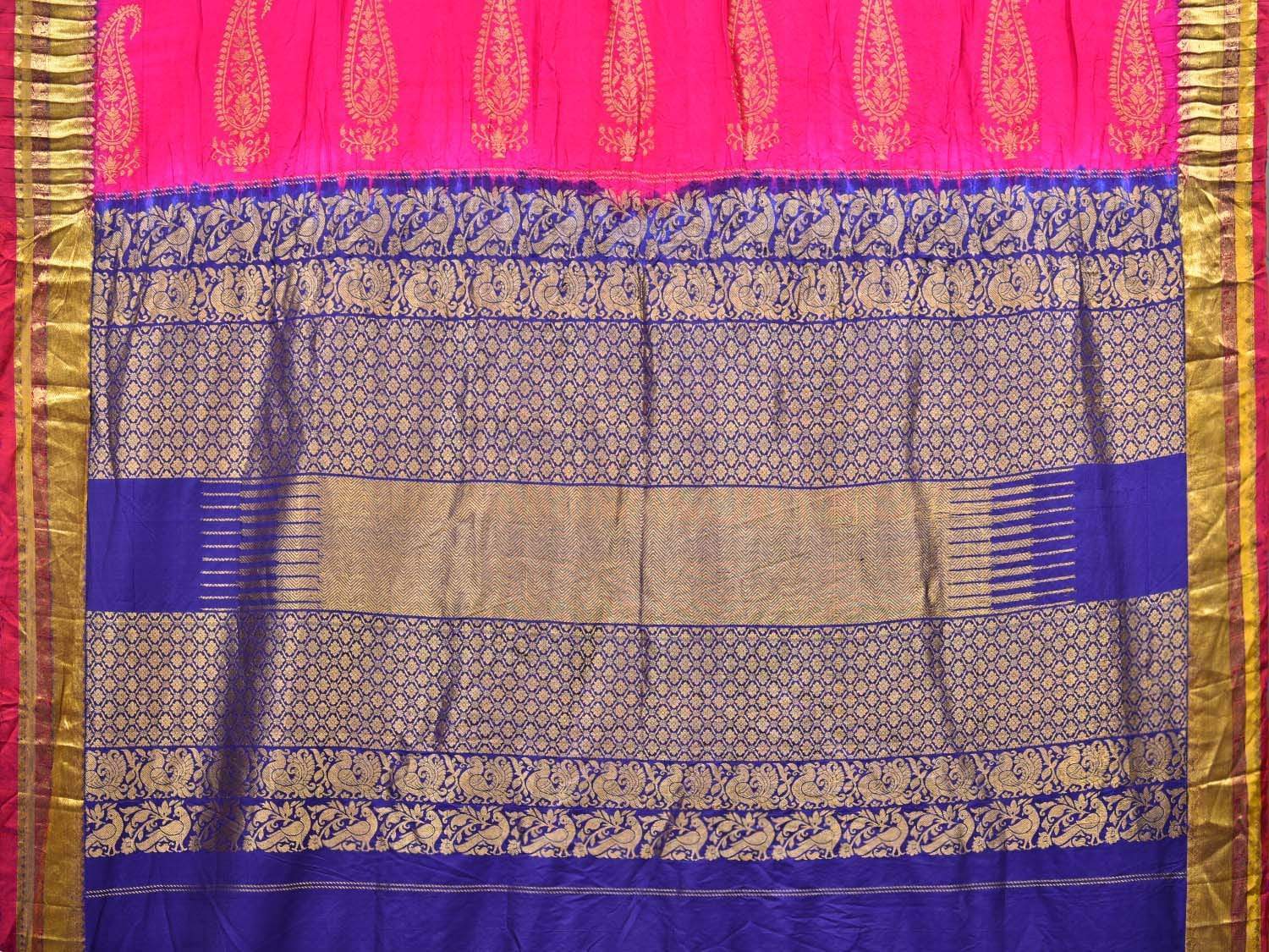 Pink and Dark Blue Bandhani Kanchipuram Silk Handloom Saree with Body Buta Design - Global Threads | Grocsy