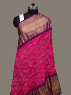 Pink and Purple Bandhani Kanchipuram Silk Handloom Dupatta with Border Design - Global Threads | Grocsy