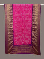 Pink and Purple Bandhani Kanchipuram Silk Handloom Dupatta with Border Design - Global Threads | Grocsy