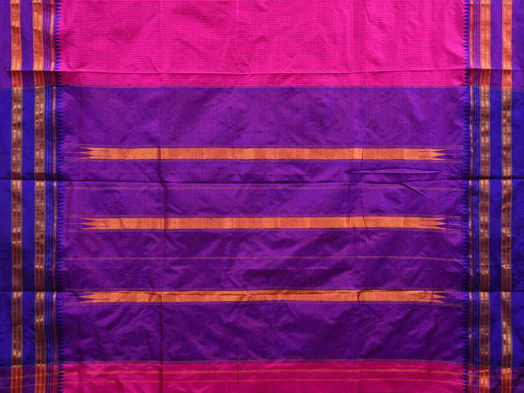 Pink and Purple Narayanpet Silk Handloom Plain Saree with Traditional Border Design No Blouse - Global Threads | Grocsy