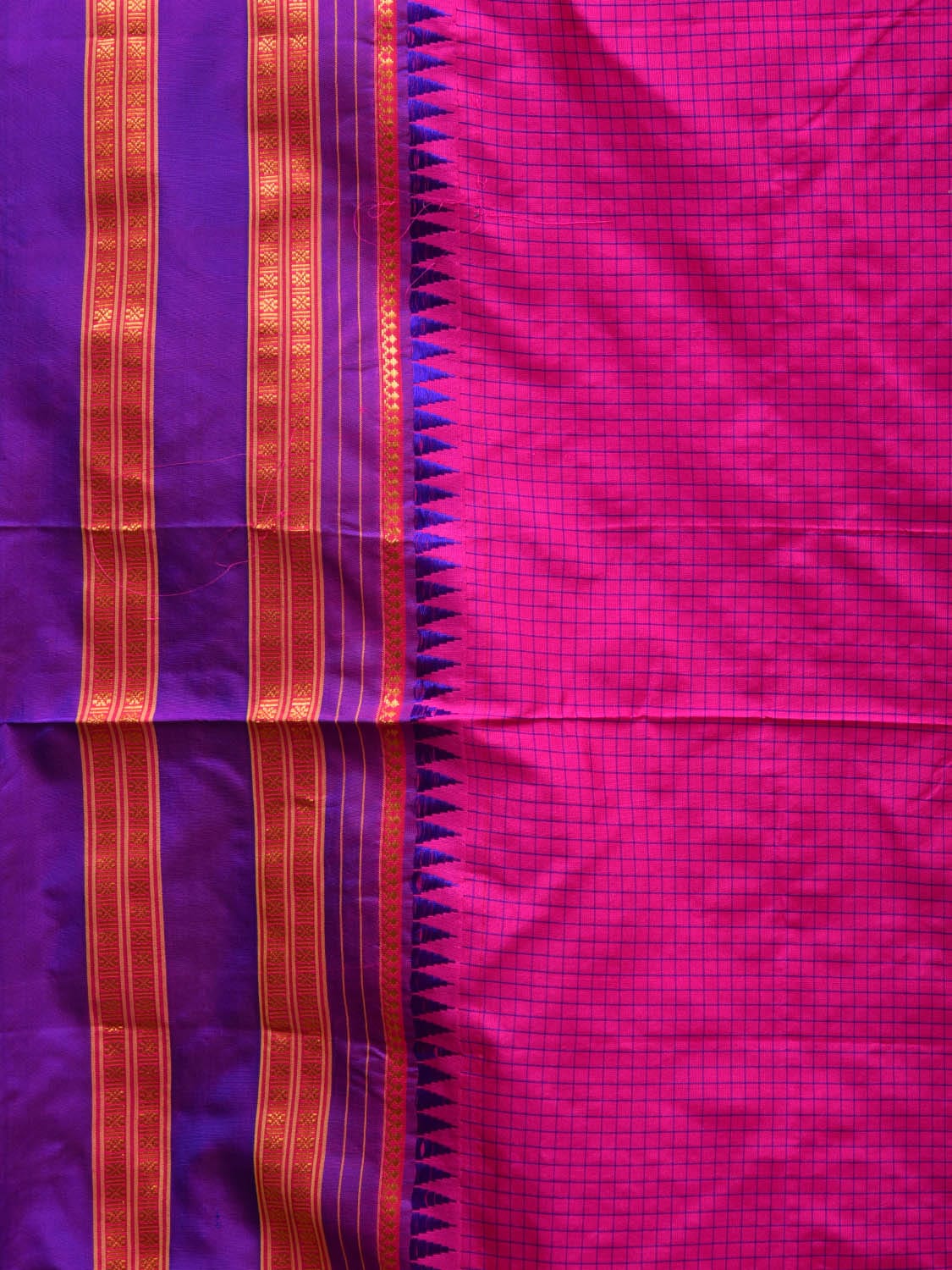 Pink and Purple Narayanpet Silk Handloom Plain Saree with Traditional Border Design No Blouse - Global Threads | Grocsy