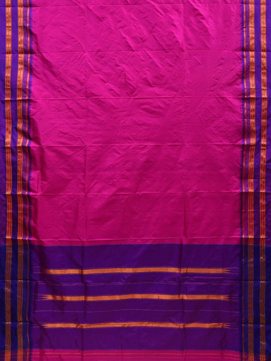 Pink and Purple Narayanpet Silk Handloom Plain Saree with Traditional Border Design No Blouse - Global Threads | Grocsy