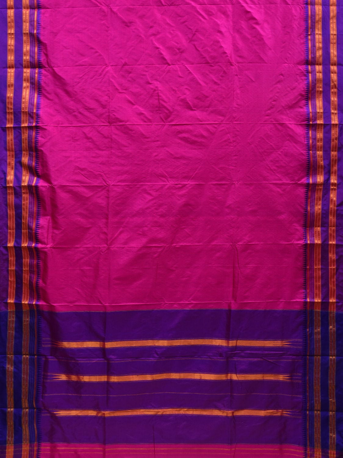 Pink and Purple Narayanpet Silk Handloom Plain Saree with Traditional Border Design No Blouse - Global Threads | Grocsy