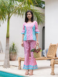 Yufta Pink & Sky Blue Colour Blocking Co Ord Set | Grocsy