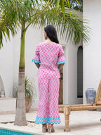 Yufta Pink & Sky Blue Colour Blocking Co Ord Set | Grocsy
