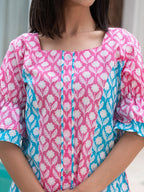 Yufta Pink & Sky Blue Colour Blocking Co Ord Set | Grocsy
