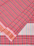 Pink Bamboo Cotton Plain Saree with Checks Design No Blouse - Global Threads | Grocsy