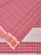 Pink Bamboo Cotton Plain Saree with Checks Design No Blouse - Global Threads | Grocsy