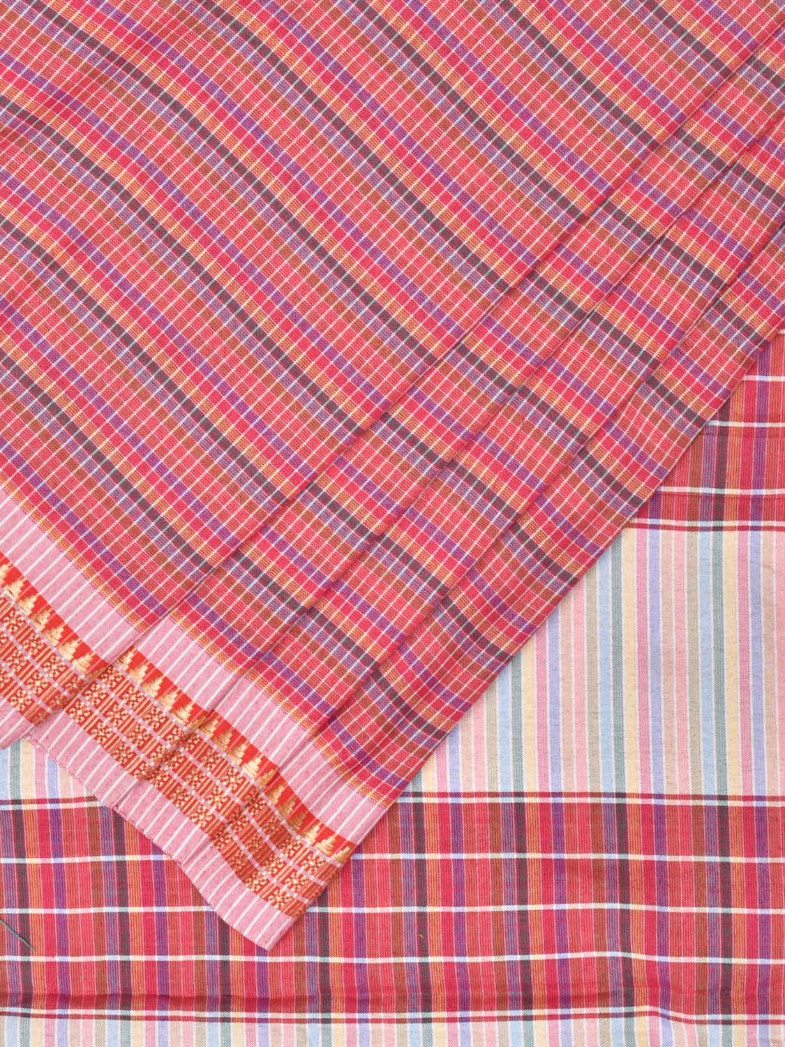 Pink Bamboo Cotton Plain Saree with Checks Design No Blouse - Global Threads | Grocsy