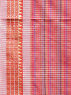 Pink Bamboo Cotton Plain Saree with Checks Design No Blouse - Global Threads | Grocsy