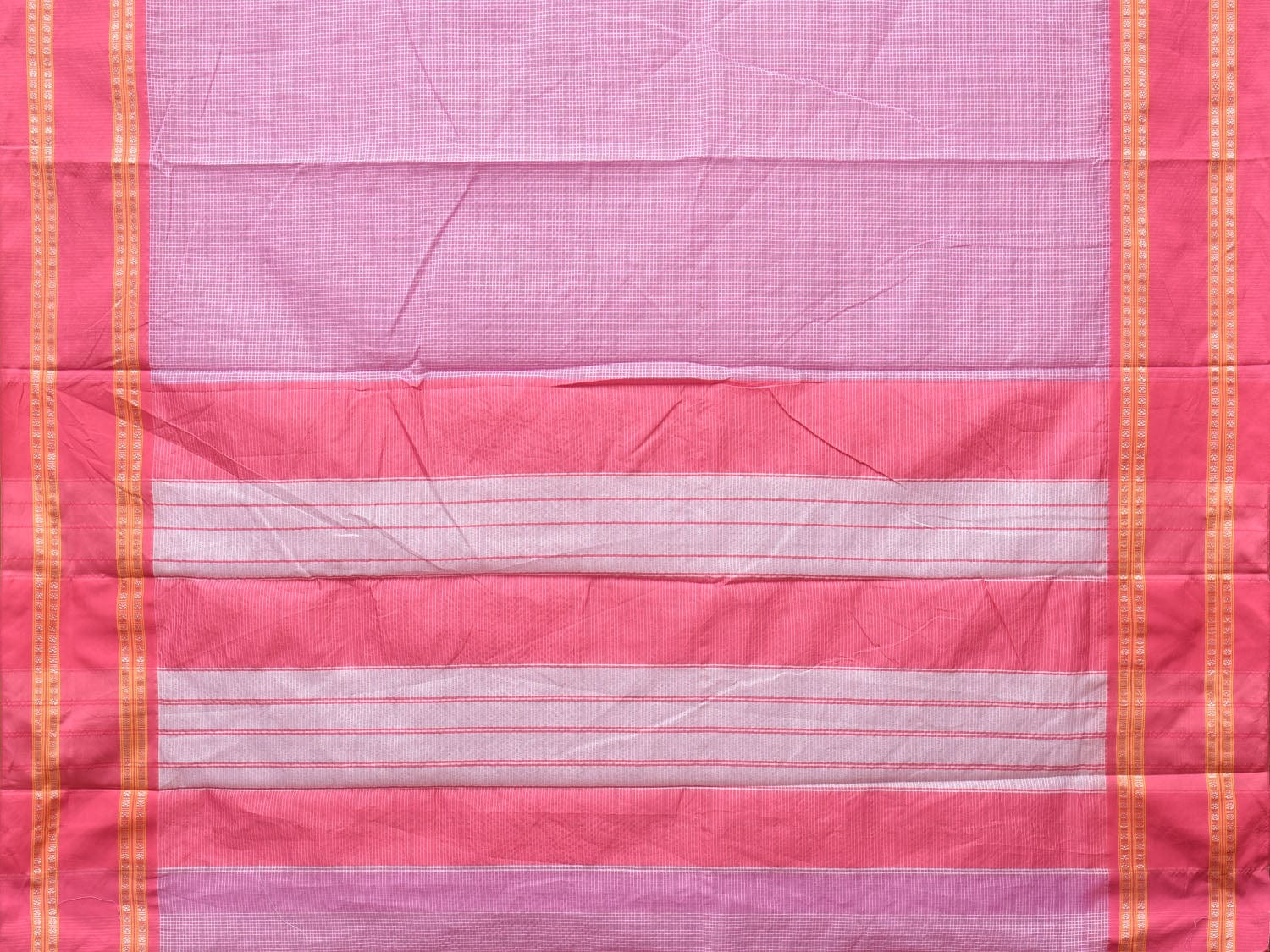 Pink Bamboo Cotton Saree with Small Checks Design No Blouse - Global Threads | Grocsy