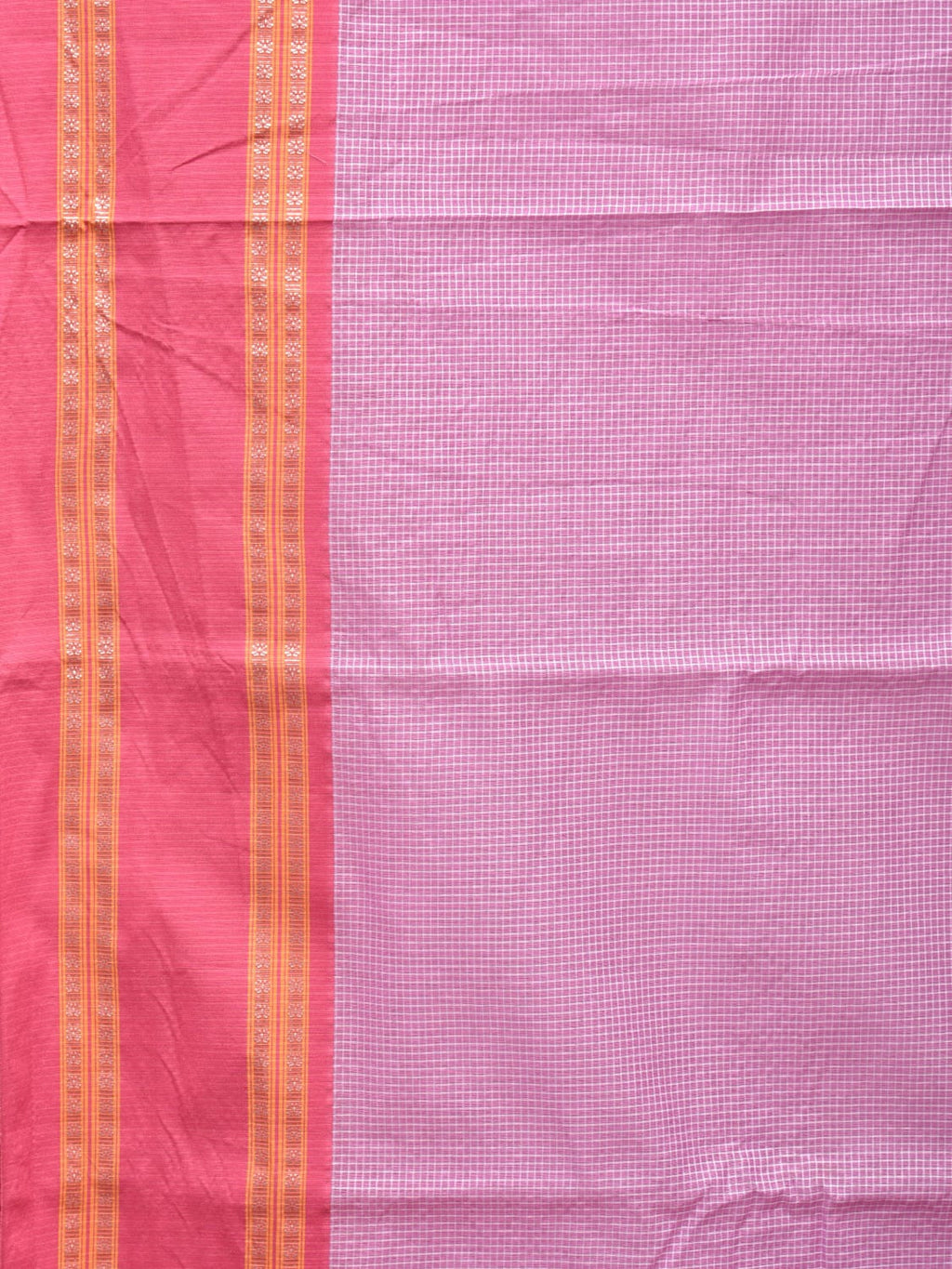 Pink Bamboo Cotton Saree with Small Checks Design No Blouse - Global Threads | Grocsy