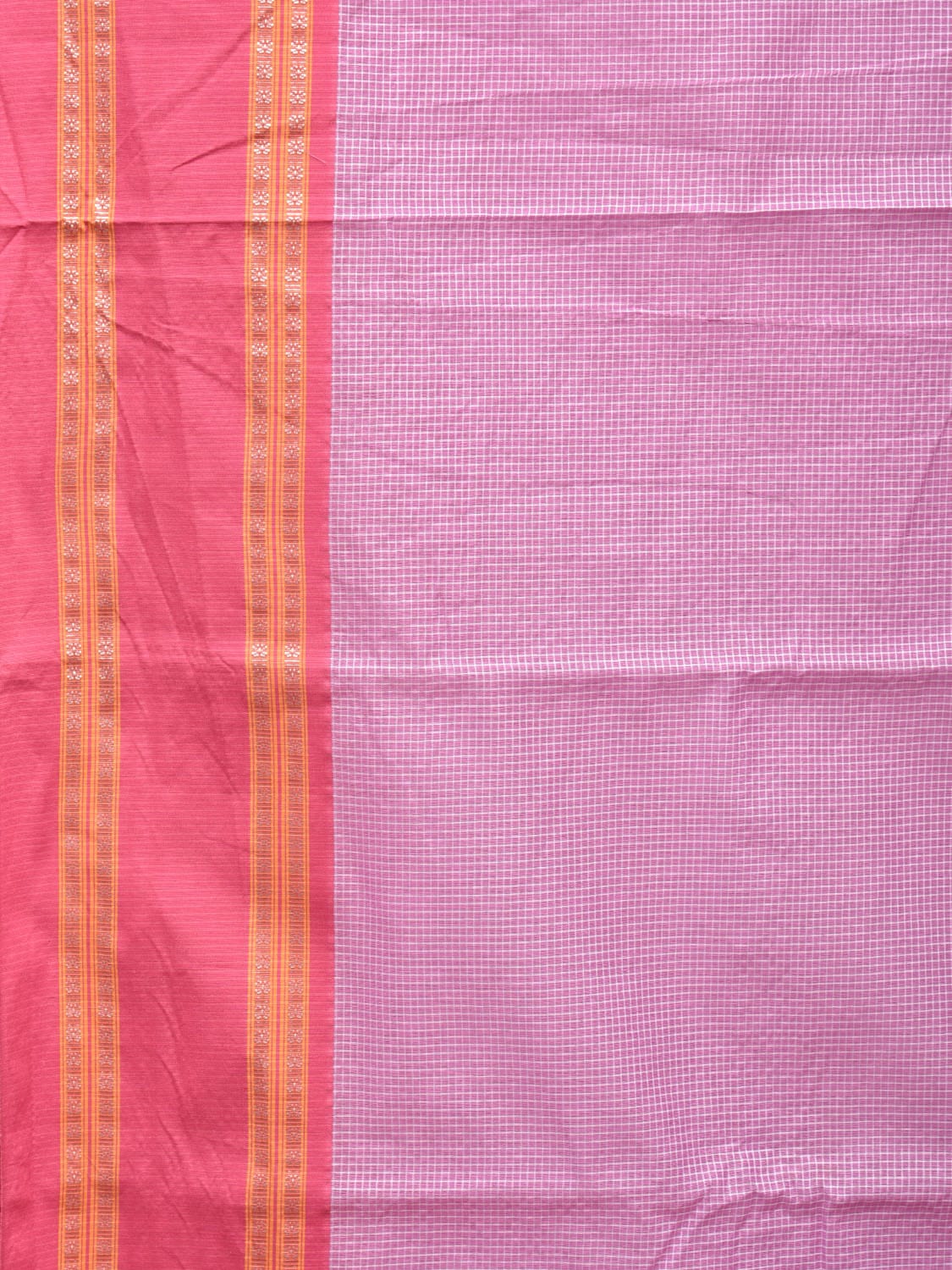 Pink Bamboo Cotton Saree with Small Checks Design No Blouse - Global Threads | Grocsy