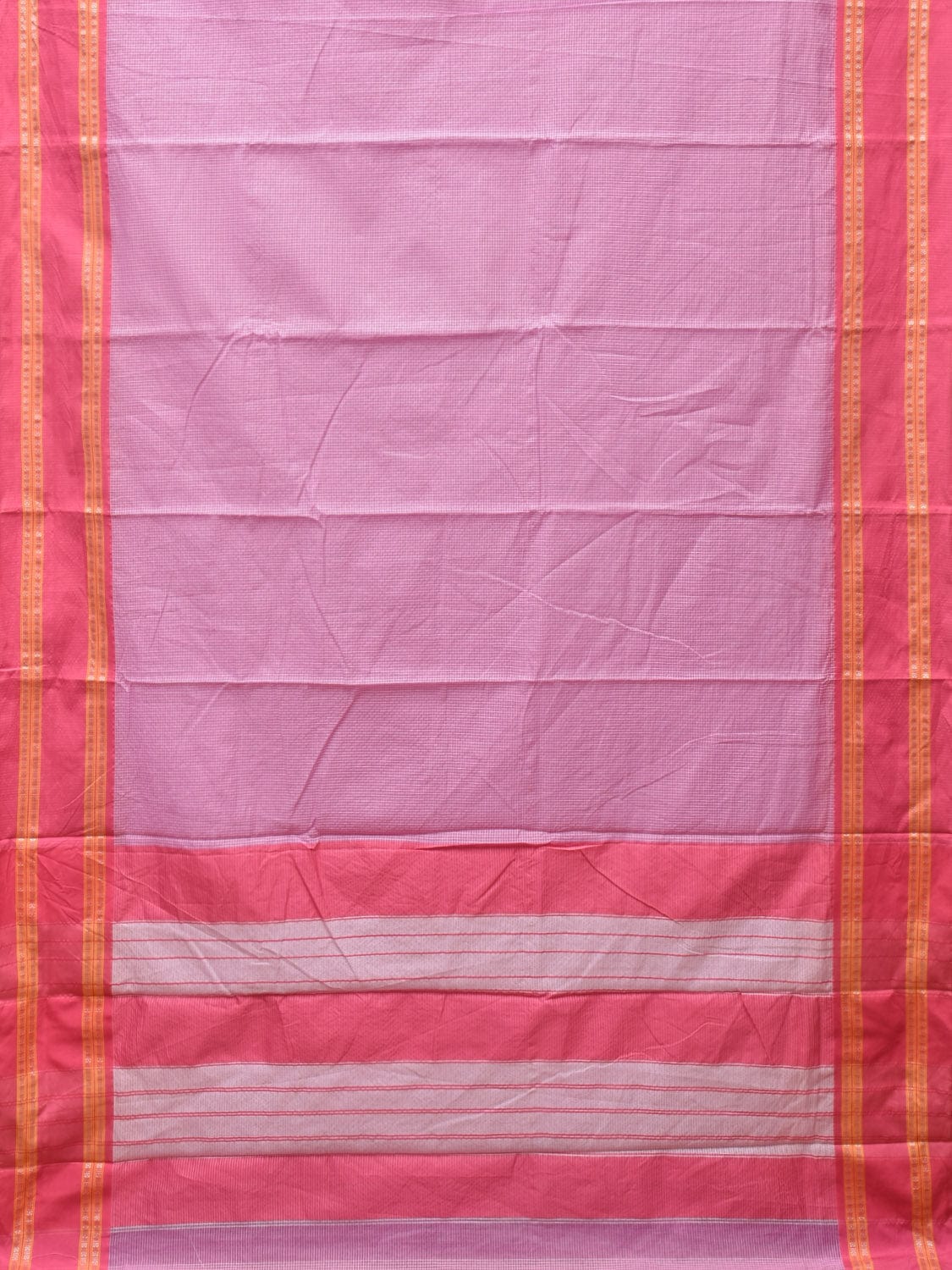 Pink Bamboo Cotton Saree with Small Checks Design No Blouse - Global Threads | Grocsy