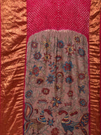 Pink Bandhani Kanchipuram Silk Handloom Saree with Kalamkari Pallu and Blouse Design - Global Threads | Grocsy