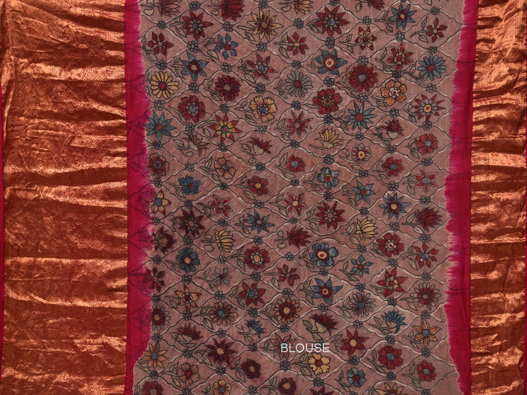 Pink Bandhani Kanchipuram Silk Handloom Saree with Kalamkari Pallu and Blouse Design - Global Threads | Grocsy