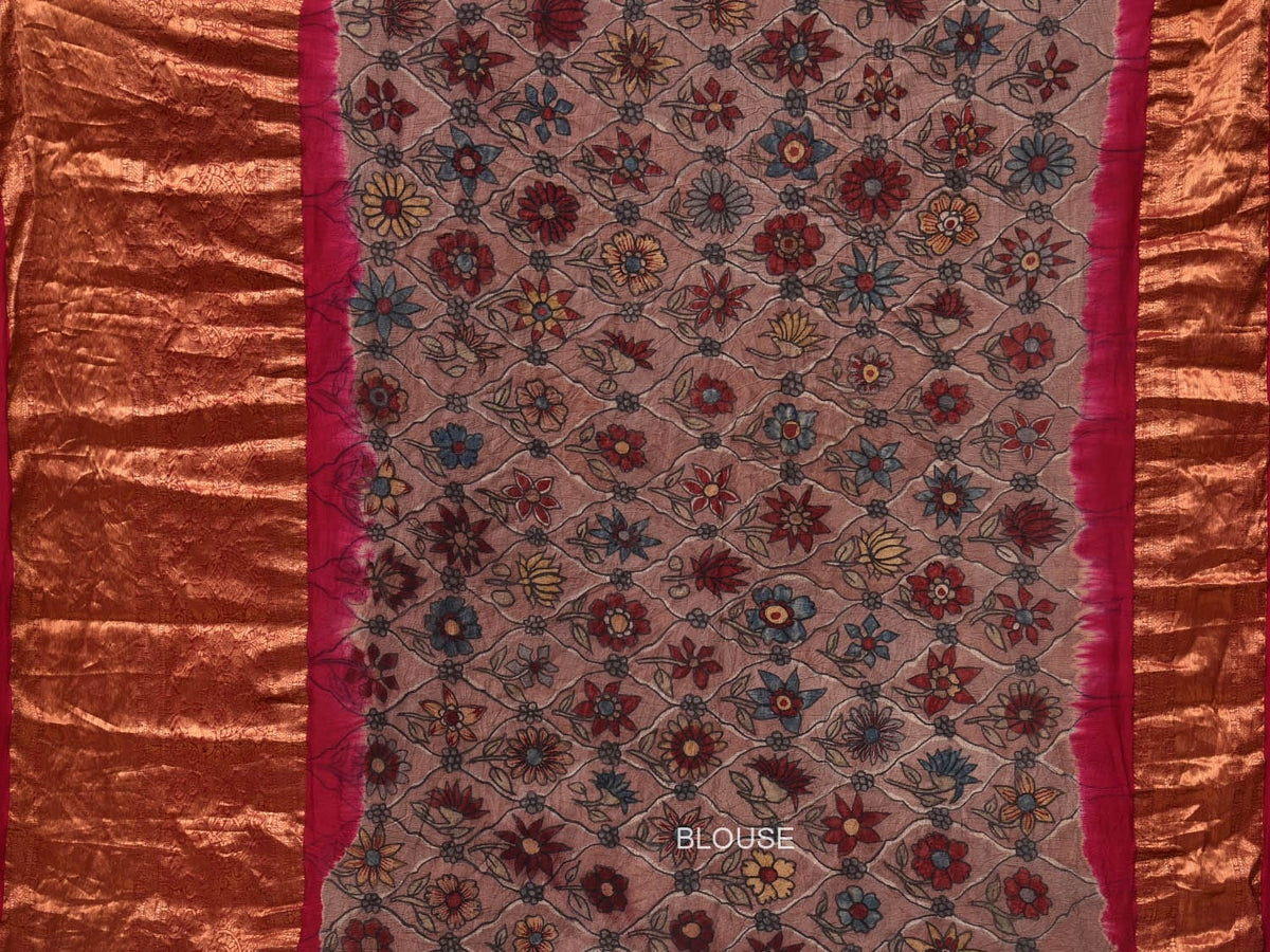 Pink Bandhani Kanchipuram Silk Handloom Saree with Kalamkari Pallu and Blouse Design - Global Threads | Grocsy