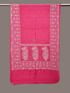 Pink Bandhani Silk Stole with Embroidary Work Design - Global Threads | Grocsy