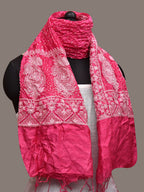 Pink Bandhani Silk Stole with Embroidary Work Design - Global Threads | Grocsy