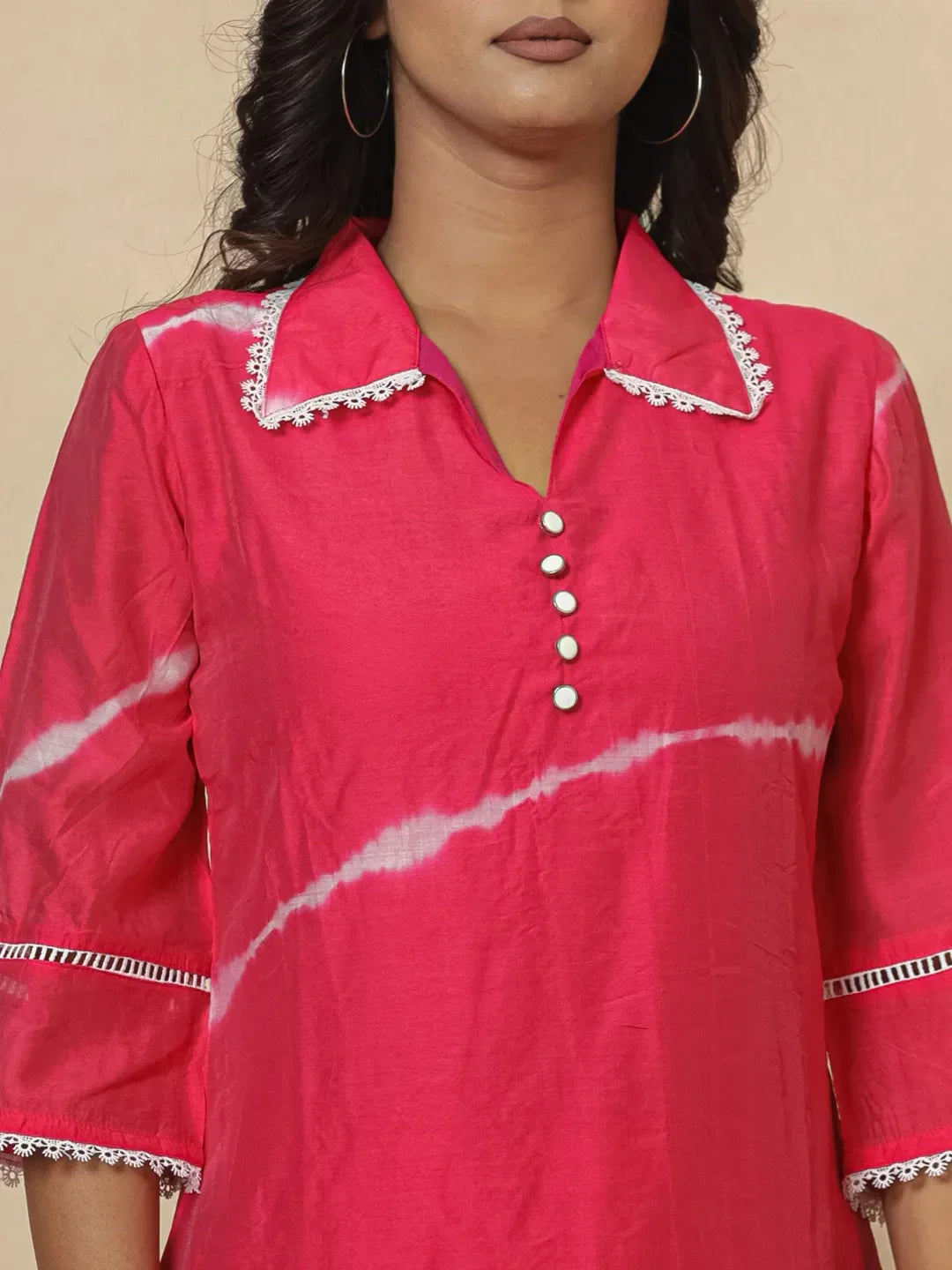 Yufta Pink Chanderi Silk Tie Dye Co-Ord Set | Grocsy