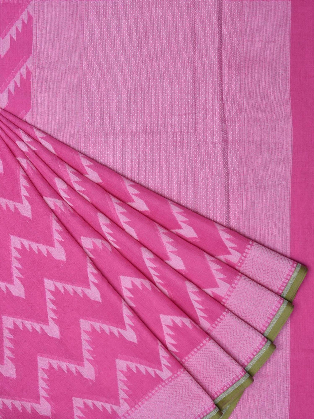 Pink Cotton Cut Work Handloom Saree with Zig-Zag Design - Global Threads | Grocsy