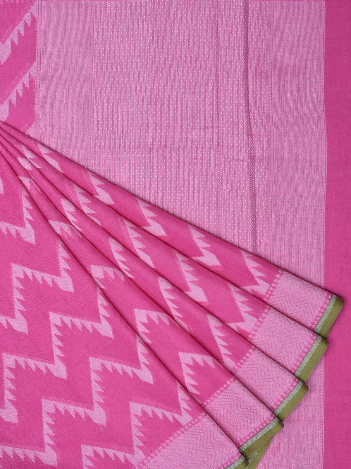 Pink Cotton Cut Work Handloom Saree with Zig-Zag Design - Global Threads | Grocsy