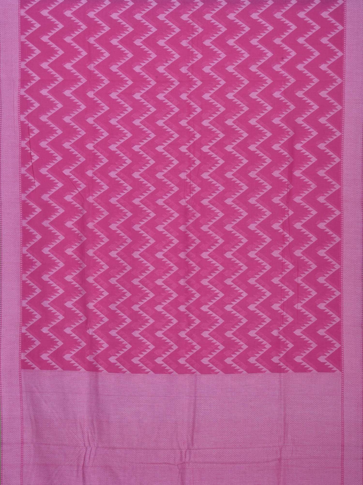 Pink Cotton Cut Work Handloom Saree with Zig-Zag Design - Global Threads | Grocsy