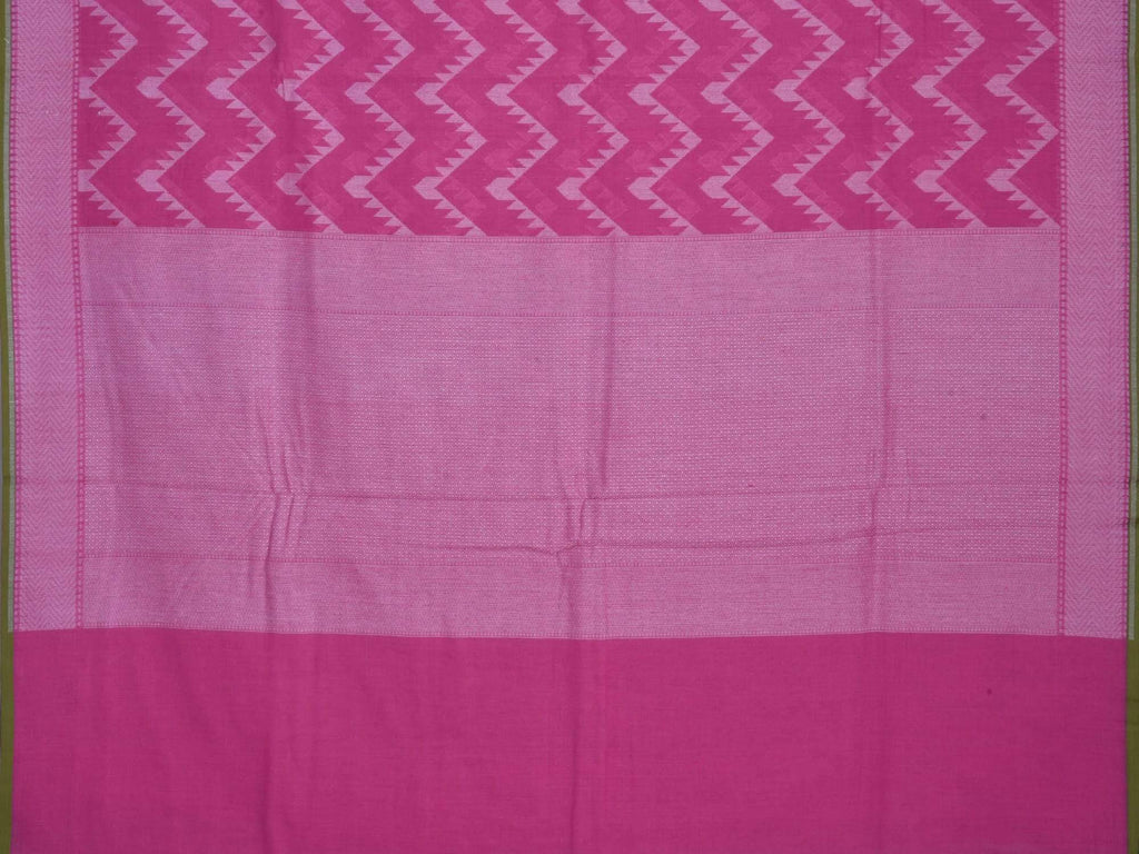 Pink Cotton Cut Work Handloom Saree with Zig-Zag Design - Global Threads | Grocsy