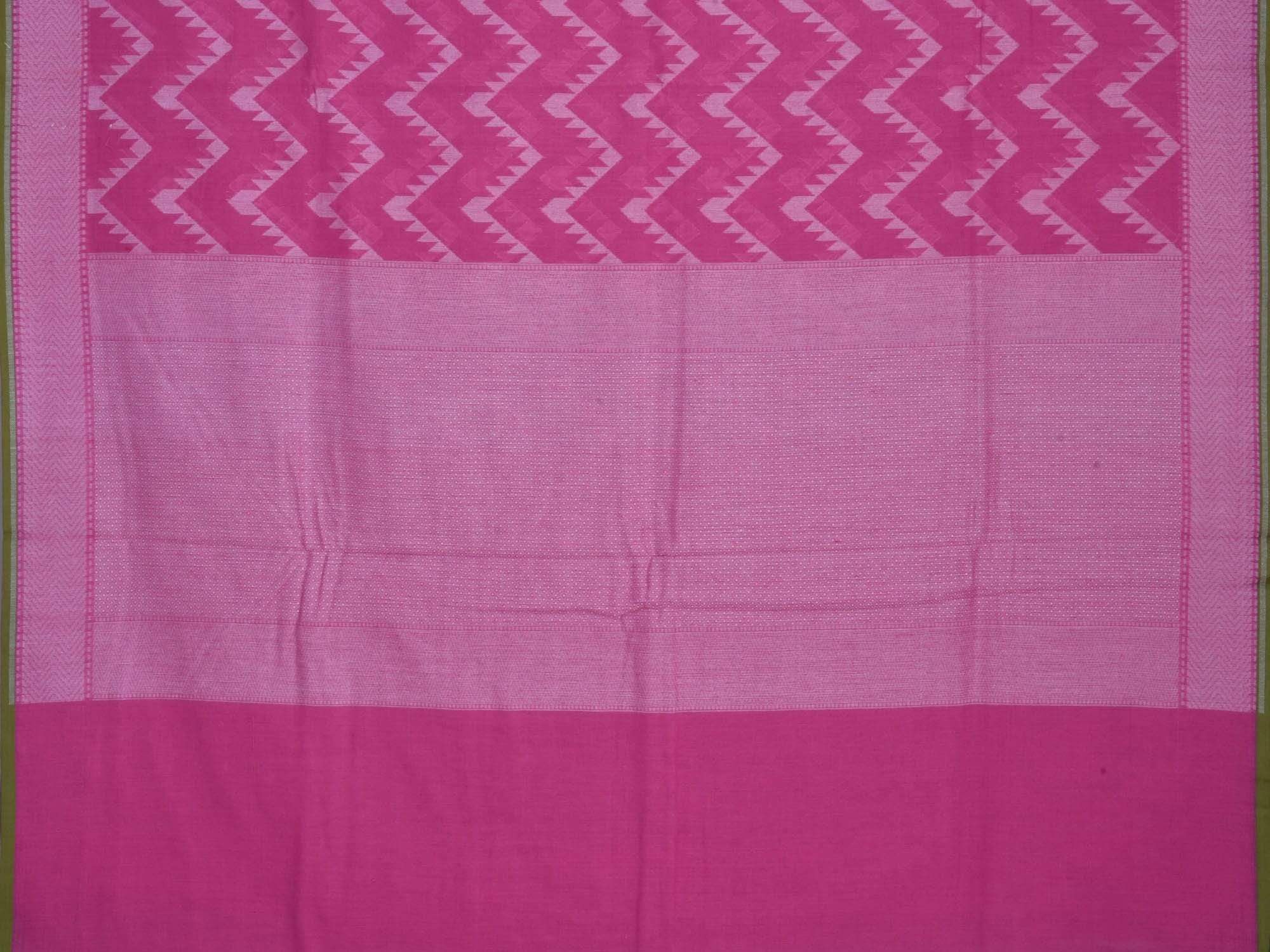 Pink Cotton Cut Work Handloom Saree with Zig-Zag Design - Global Threads | Grocsy