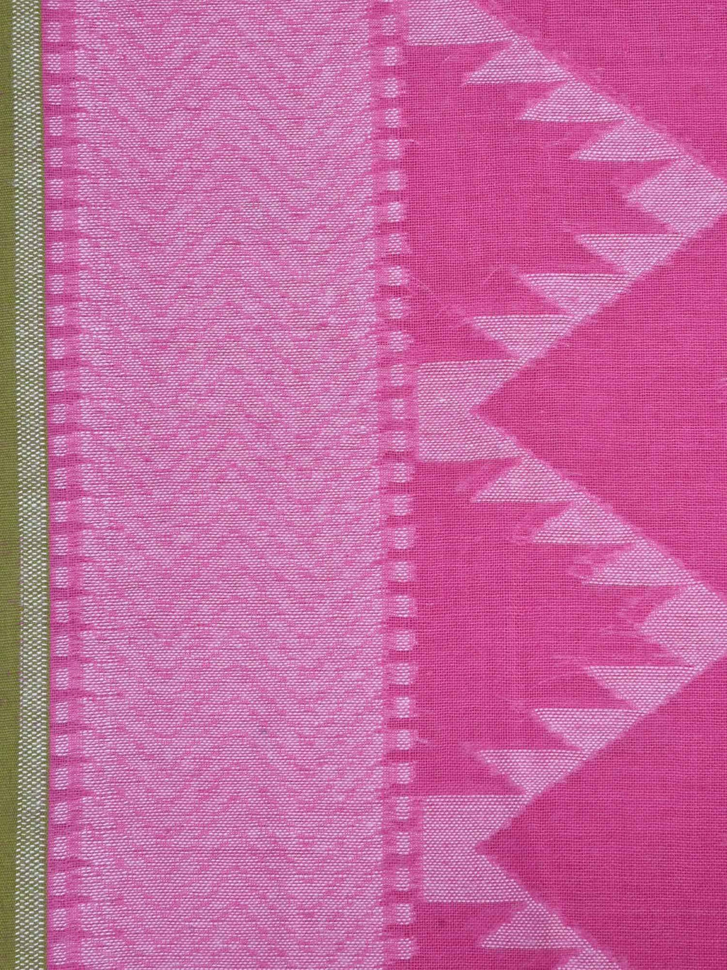 Pink Cotton Cut Work Handloom Saree with Zig-Zag Design - Global Threads | Grocsy