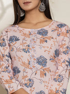 Yufta Pink Cotton Floral Print Kurta Dupatta Set | Grocsy
