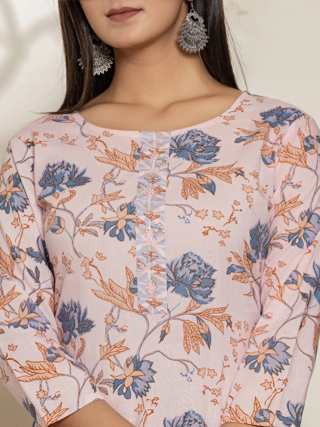 Yufta Pink Cotton Floral Print Kurta Dupatta Set | Grocsy