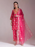 Yufta Pink Cotton Lace Work Kurta Set With Pant Dupatta | Grocsy