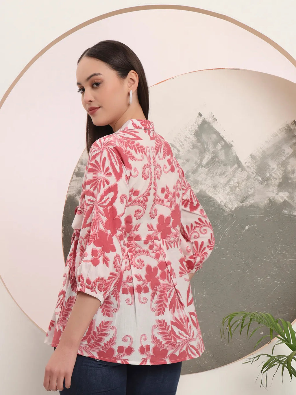 Yufta Pink Cotton Peplum Top | Grocsy