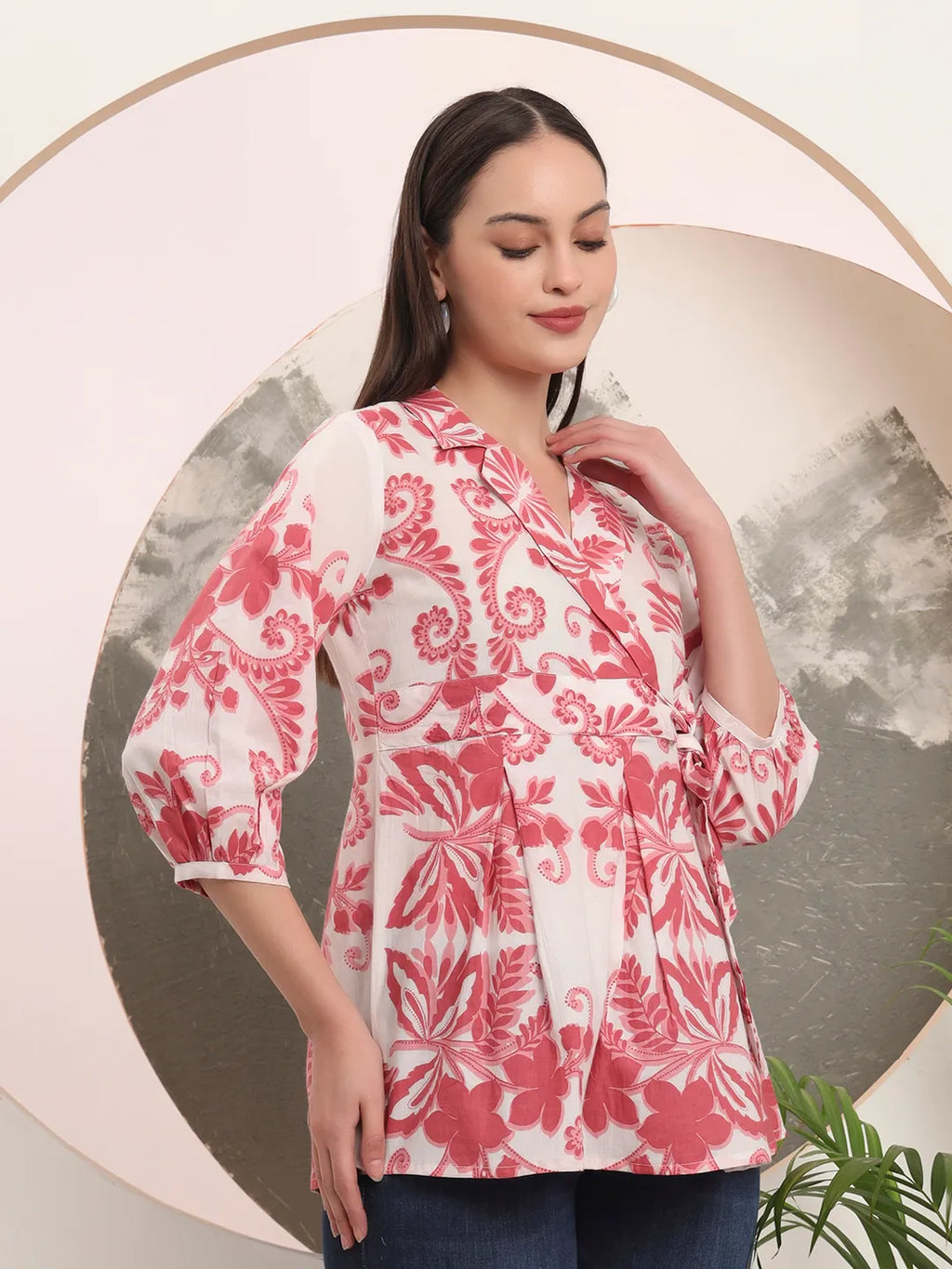 Yufta Pink Cotton Peplum Top | Grocsy