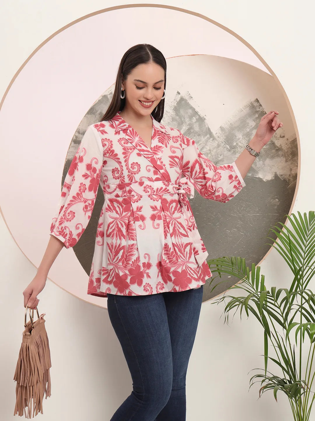 Yufta Pink Cotton Peplum Top | Grocsy
