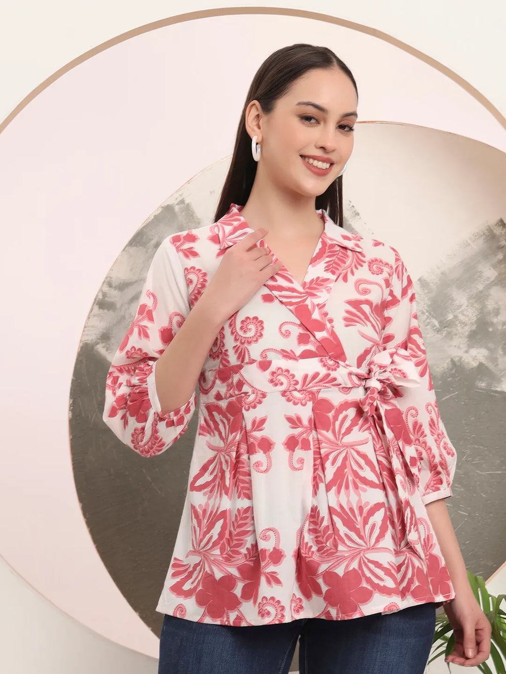 Yufta Pink Cotton Peplum Top | Grocsy