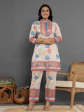Yufta Pink Cotton Schiffli Co-Ord Set With Lace Detailing | Grocsy
