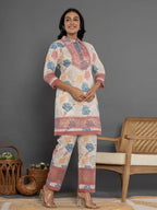 Yufta Pink Cotton Schiffli Co-Ord Set With Lace Detailing | Grocsy