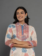 Yufta Pink Cotton Schiffli Co-Ord Set With Lace Detailing | Grocsy