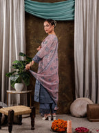 Yufta Pink Cotton Schiffli Floral Print Kurta Dupatta Set With Lace Detailing | Grocsy