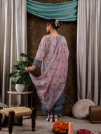 Yufta Pink Cotton Schiffli Floral Print Kurta Dupatta Set With Lace Detailing | Grocsy