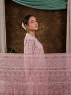 Yufta Pink Cotton Schiffli Kurta Dupatta Set With Lace Detailing | Grocsy