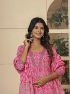 Yufta Pink Cotton Sequins_Work Kurta Dupatta Set | Grocsy