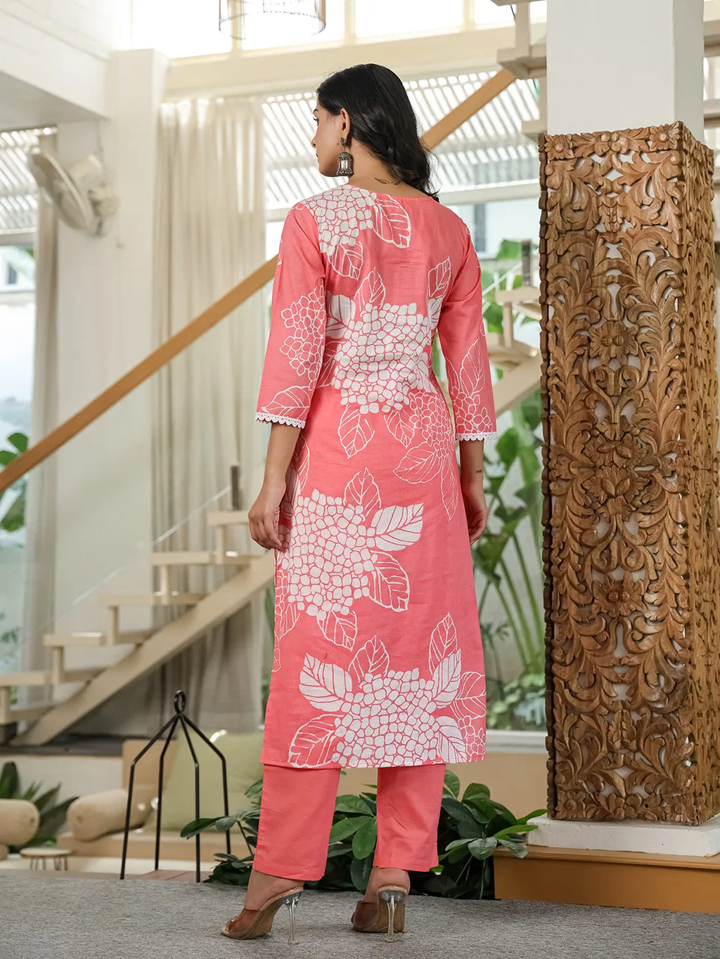 Yufta Pink Cotton Straight Lace Wor Kurta Dupatta Set | Grocsy