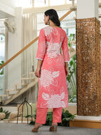 Yufta Pink Cotton Straight Lace Wor Kurta Dupatta Set | Grocsy